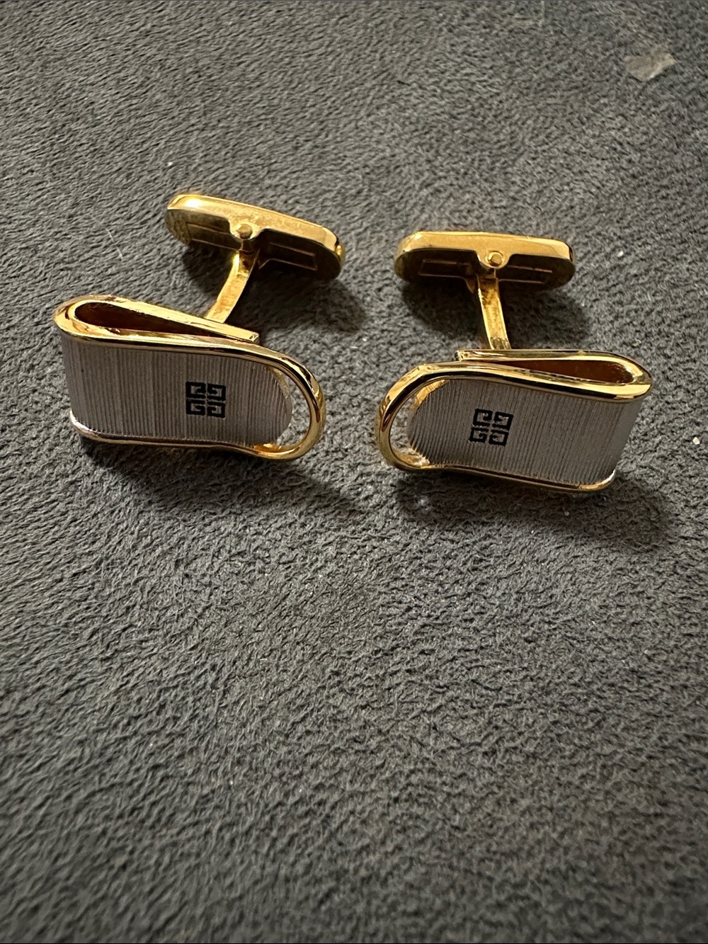 Givenchy Gold and White Enamel Rectangular Cufflinks